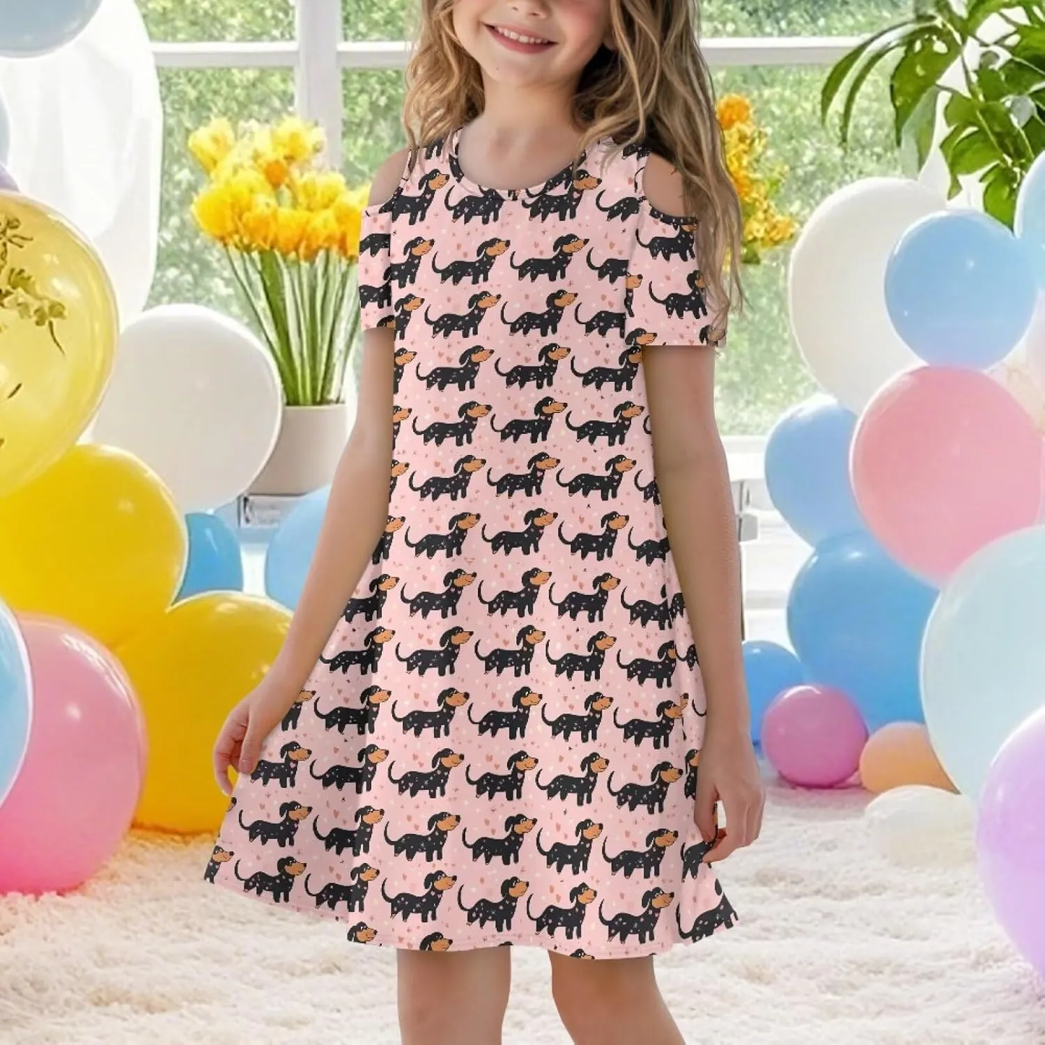 Youngerbaby Dresses for Girls 3-14T Off The Shoulder Midi Dress with Pockets Back to School Dress