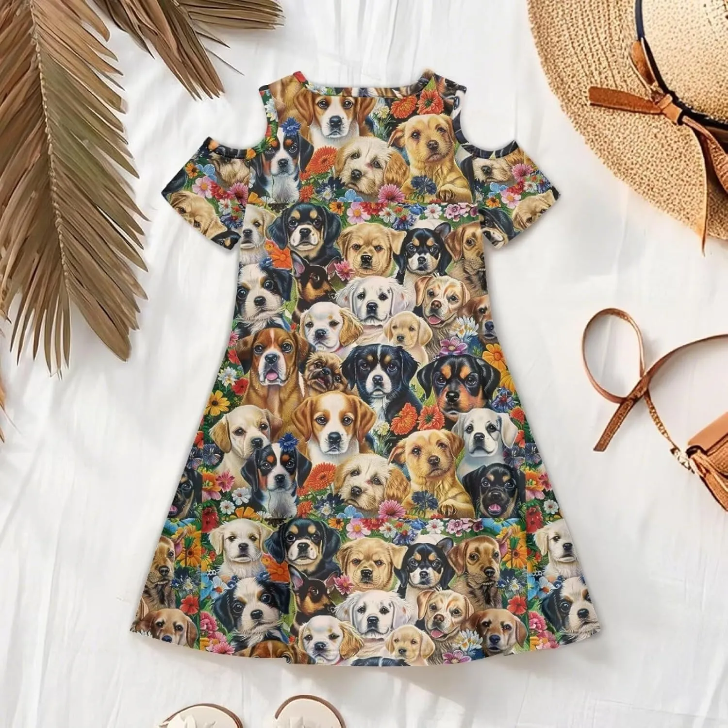 Youngerbaby Dresses for Girls 3-14T Off The Shoulder Midi Dress with Pockets Back to School Dress