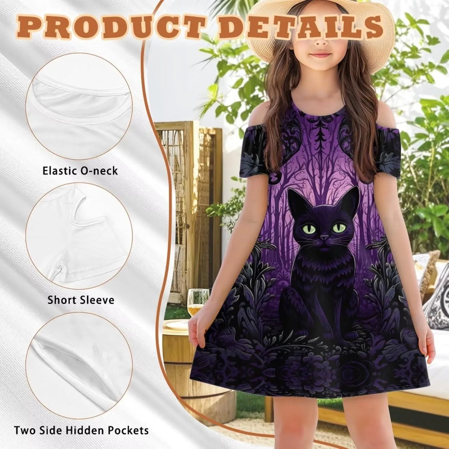Youngerbaby Dresses for Girls 3-14T Off The Shoulder Midi Dress with Pockets Back to School Dress