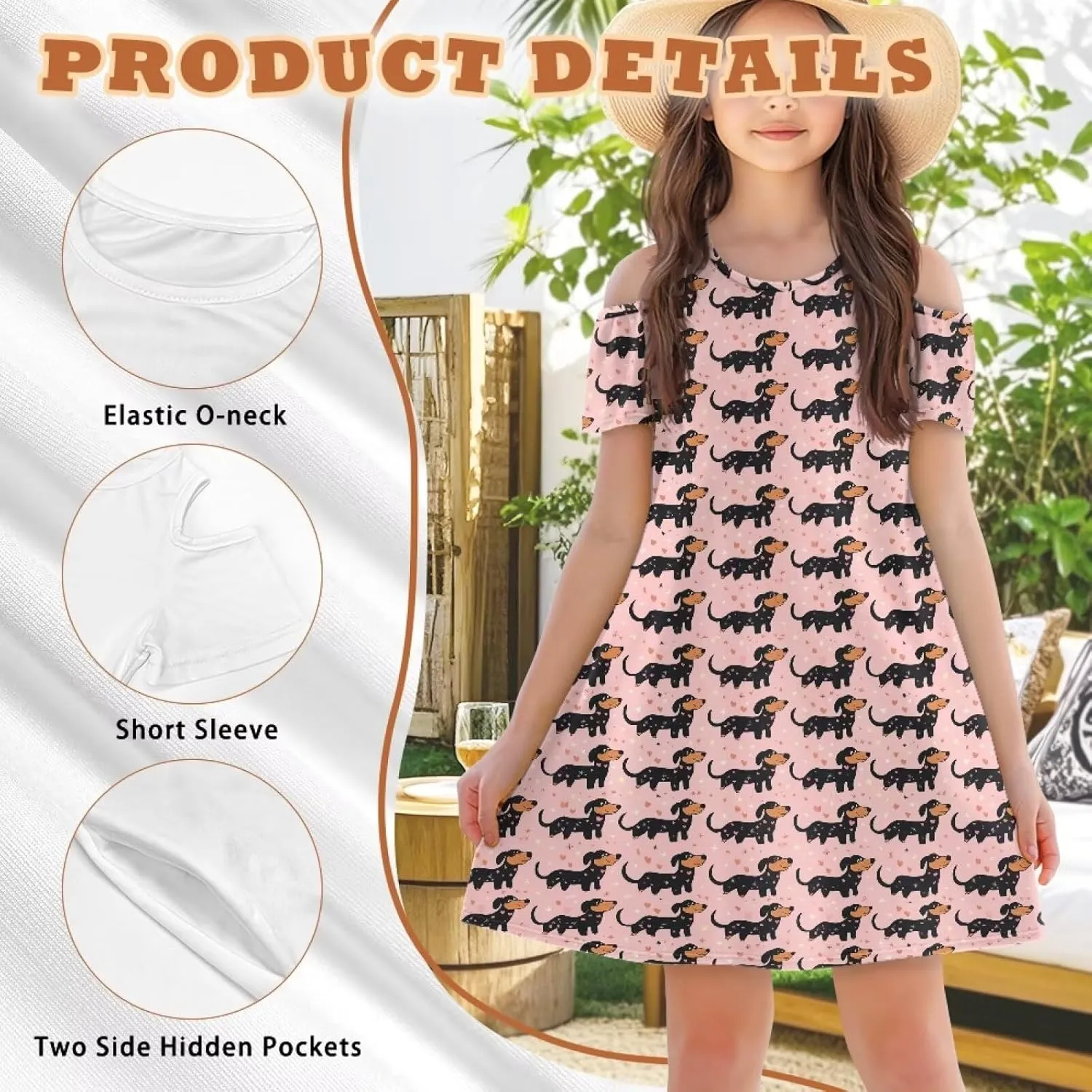 Youngerbaby Dresses for Girls 3-14T Off The Shoulder Midi Dress with Pockets Back to School Dress