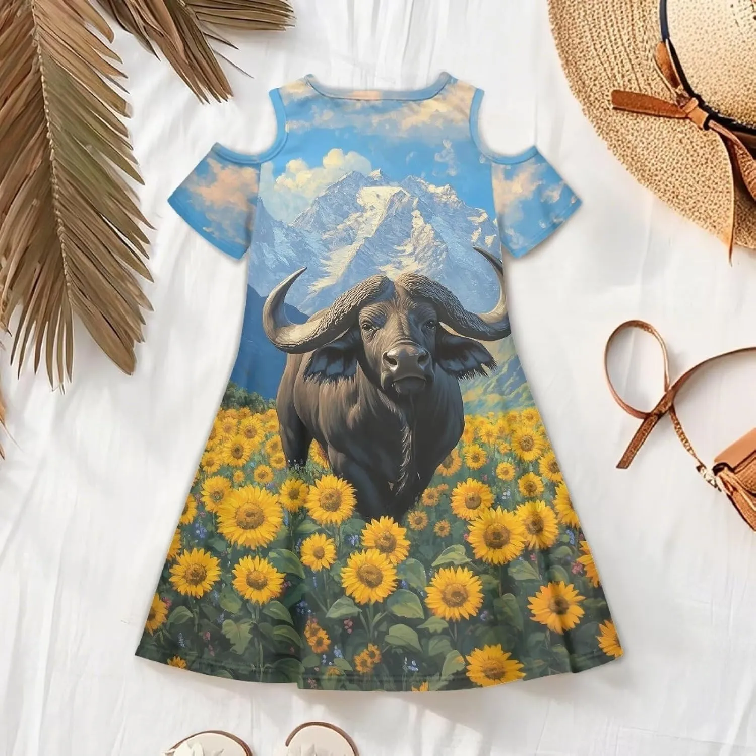 Youngerbaby Dresses for Girls 3-14T Off The Shoulder Midi Dress with Pockets Back to School Dress