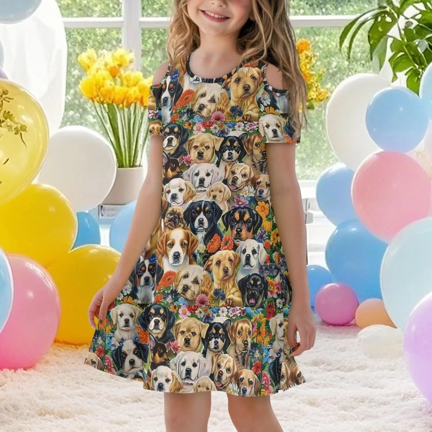 Youngerbaby Dresses for Girls 3-14T Off The Shoulder Midi Dress with Pockets Back to School Dress