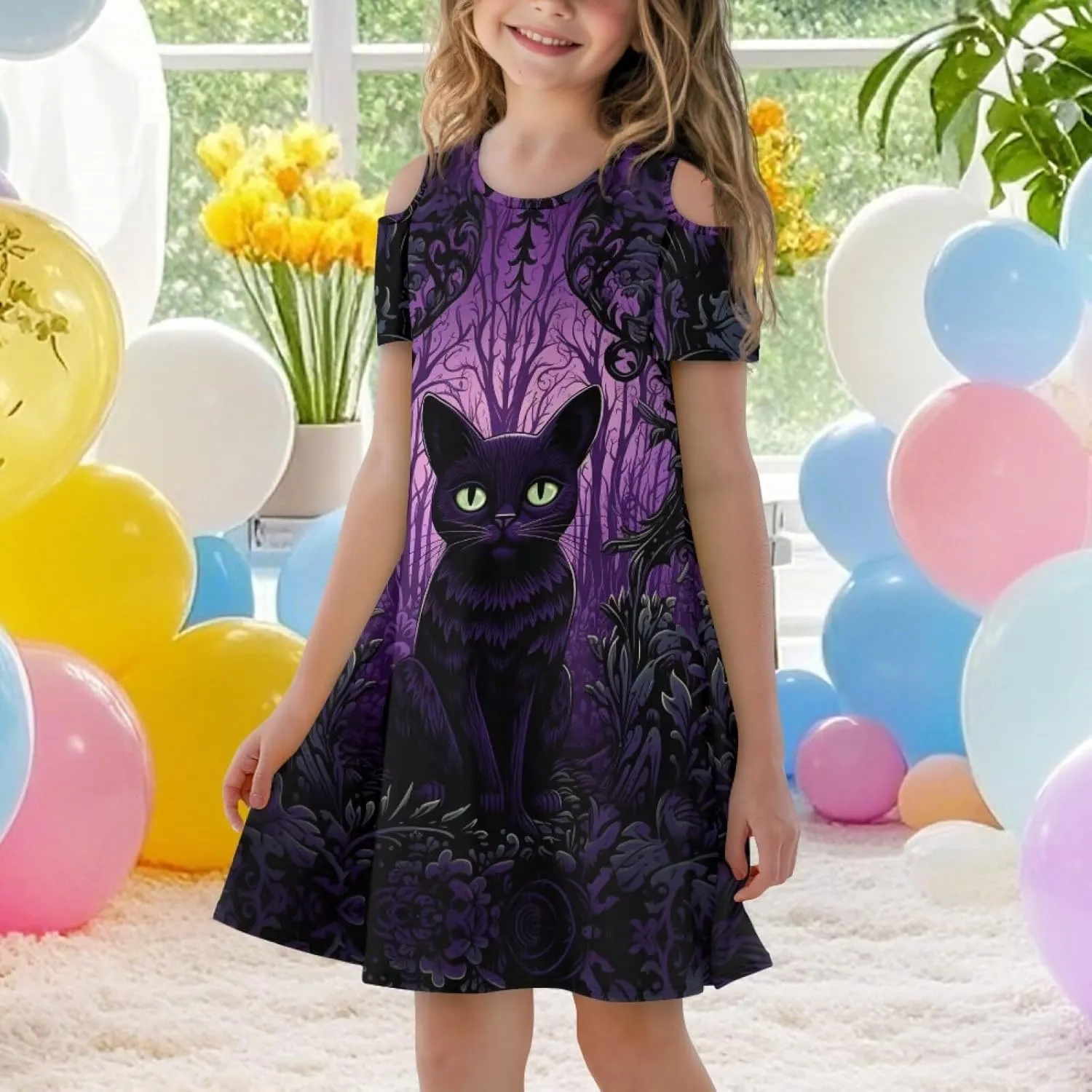 Youngerbaby Dresses for Girls 3-14T Off The Shoulder Midi Dress with Pockets Back to School Dress