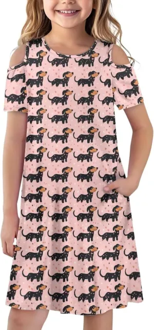 Youngerbaby Dresses for Girls 3-14T Off The Shoulder Midi Dress with Pockets Back to School Dress