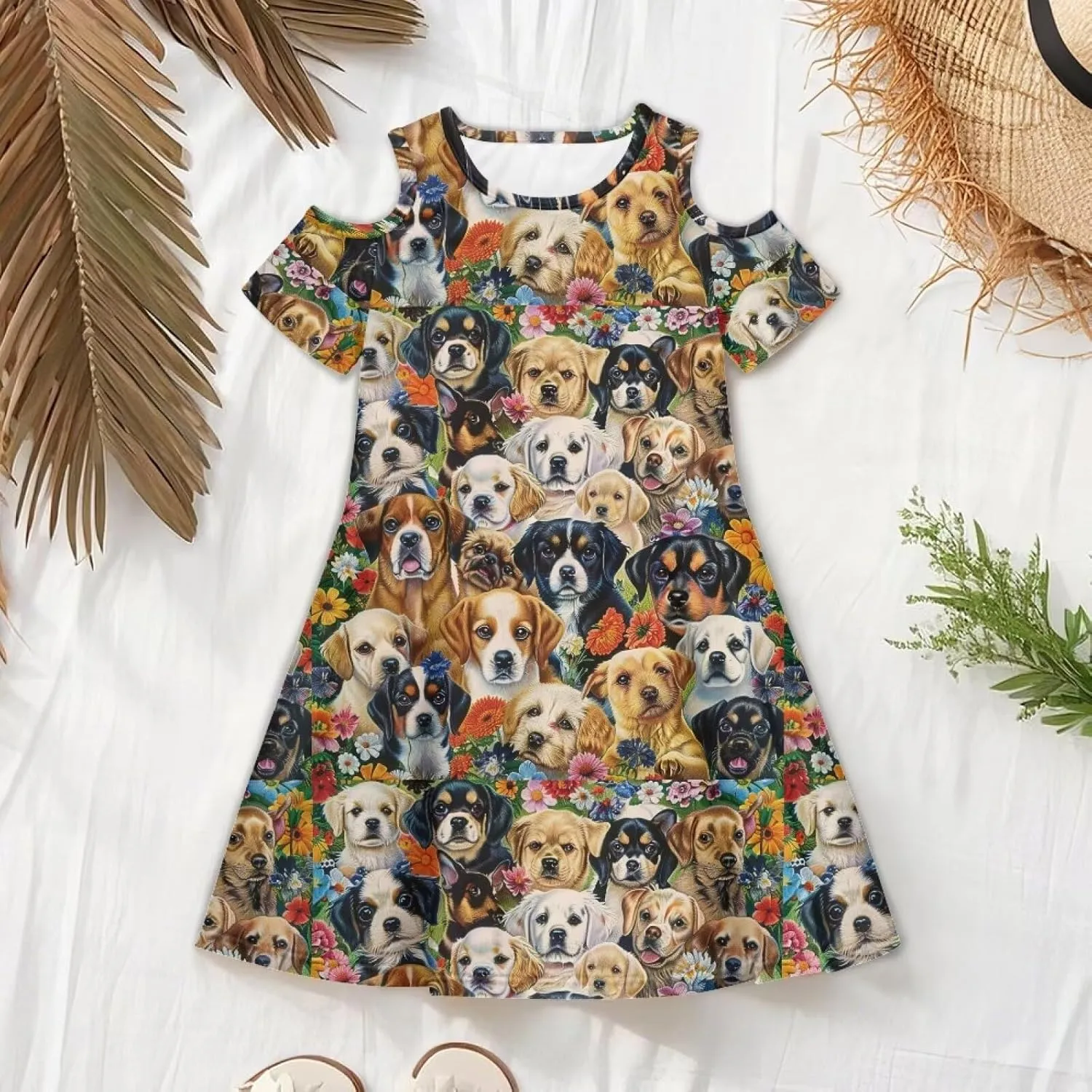 Youngerbaby Dresses for Girls 3-14T Off The Shoulder Midi Dress with Pockets Back to School Dress