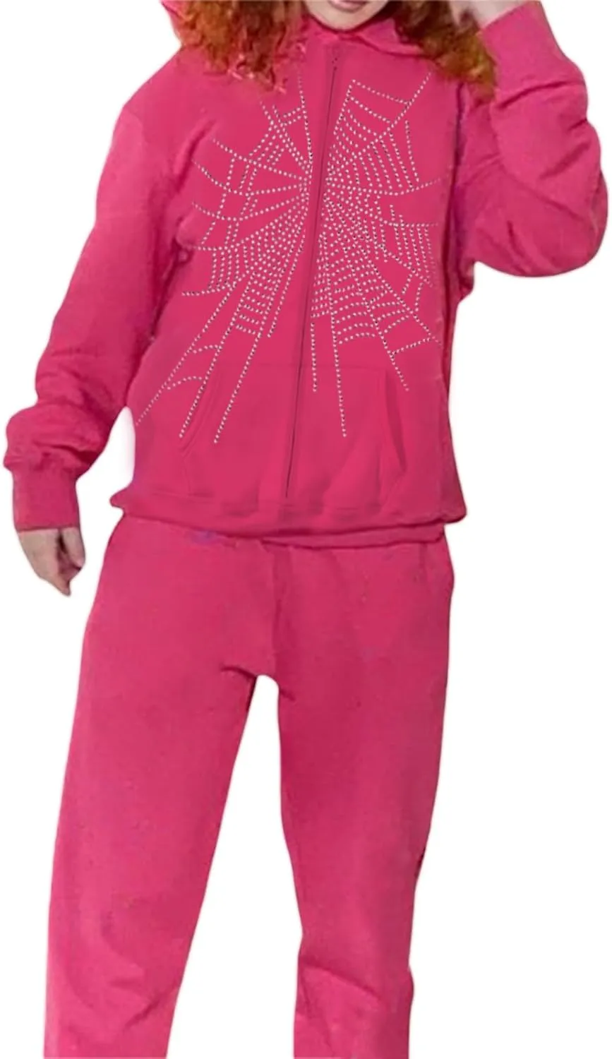 Zip Up Hoodies for Women Y2K Spider Web Print Halloween Hooded Sweatshirt Fleece Hoodie Coat Warm Hoody with Pockets