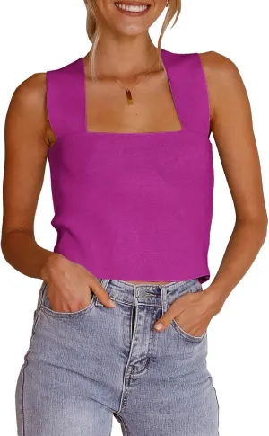 Zwurew Women's Knit Square Neck Tank Tops 2025 Summer Casual Sleeveless Sweater Fitted Shirts Tanks