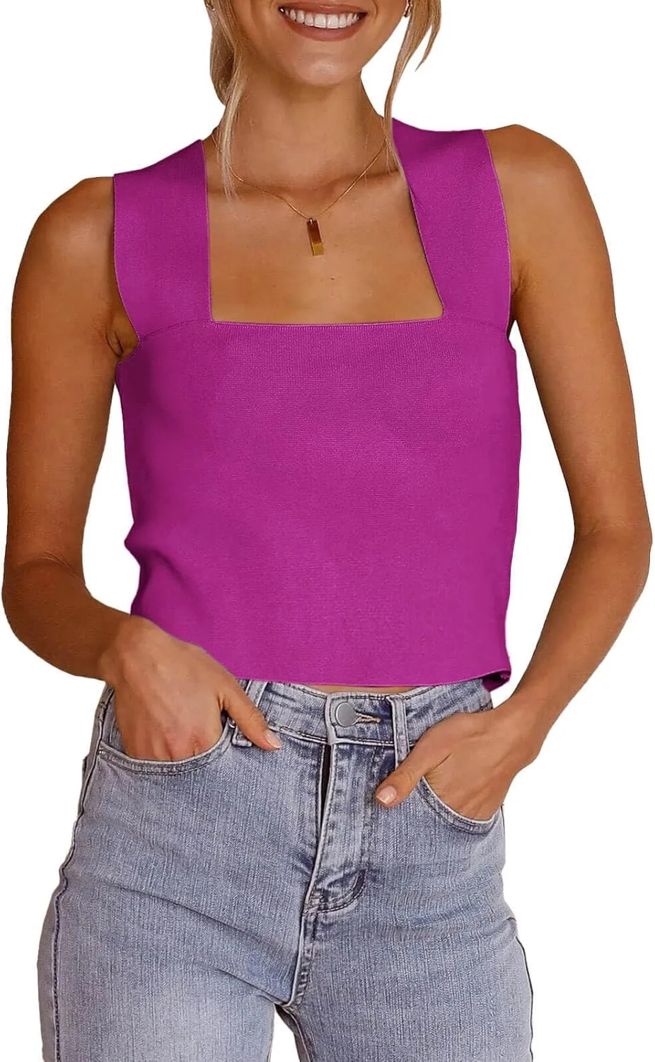 Zwurew Women's Knit Square Neck Tank Tops 2025 Summer Casual Sleeveless Sweater Fitted Shirts Tanks